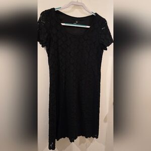 Stylish Ronni Nicole Black Lace Sheath Dress Scoop Neck Short Sleeve Size Sm